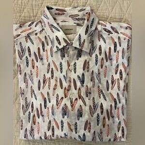 ORDEAN Bold Surfboard Print Spread Collar Sport Linen Blend Shirt Size XL $248
